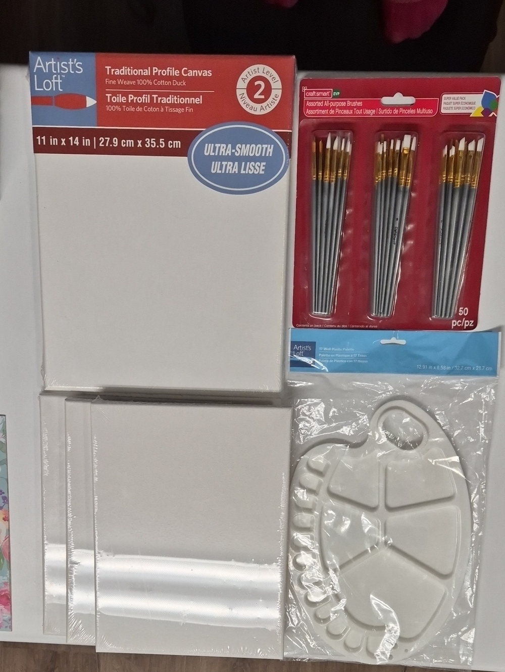 Painting set 4 canvases (2 sizes) 50 brushes 1 palette. Great gift for beginners